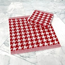 LIFE 來福牌 極致千鳥格緹花方巾, 紅色 + 白色, 2條