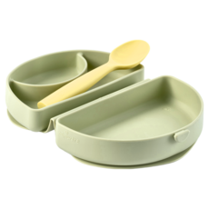 miniware 兒童餐具輕鬆外出組, 矽膠合掌包 + 湯匙, 開心果卡士達, 1組