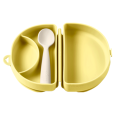 miniware 兒童餐具輕鬆外出組, 卡士達燕麥, 1組, 矽膠合掌包 + 湯匙