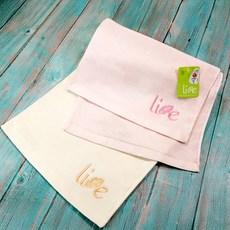 LIFE 來福牌 刺繡紗布運動巾 柔軟吸水, 2條, 粉色 + 米色