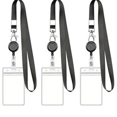 굿굿샵 사원증 목걸이 줄 홀더 세트, 블랙, 3세트