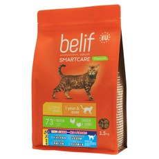 belif 比利夫 成貓用 貓飼料, 雞肉 + 火雞肉配方, 1.5kg, 去除毛球, 1袋
