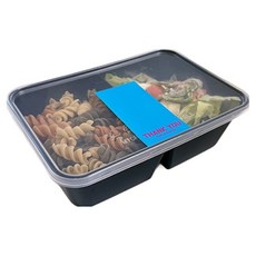 Tinapicnic 雙格黑色拋棄式容器 20入 + 天藍色感謝貼紙 20入 套組, 1套