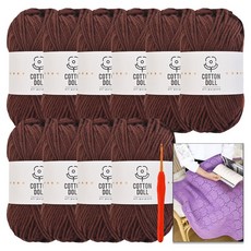 니뜨 코튼돌 뜨개실 50g x 10p + 모사용 코바늘 3.0mm + 아모르 블랭킷 도안 세트, 1세트, 38다크브라운