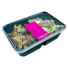 Tinapicnic 2格黑色一次性容器 20入 + 深粉紅色感謝貼紙 20入 套組, 1套