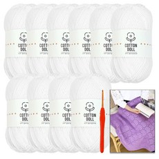 니뜨 코튼돌 뜨개실 50g x 10p + 모사용 코바늘 3.0mm + 아모르 블랭킷 도안 세트, 1세트, 1화이트