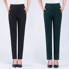 Elsso 女款大尺碼超彈力鬆緊帶LOGO高爾夫日常長褲2件組