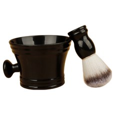 Greenual 男士理髮店刮鬍刷 + 碗組 黑色握柄, 1套