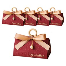 Meribelle 木質掛環 金色珍珠緞帶 三角禮品袋 大型, 酒紅色, 5個