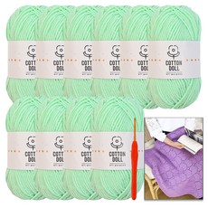 니뜨 코튼돌 뜨개실 50g x 10p + 모사용 코바늘 3.0mm + 아모르 블랭킷 도안 세트, 1세트, 24민트