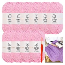 니뜨 코튼돌 뜨개실 50g x 10p + 모사용 코바늘 3.0mm + 아모르 블랭킷 도안 세트, 1세트, 39퍼플핑크