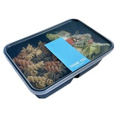 Tinapicnic 2格黑色拋棄式餐盒 20入 + 粉彩天藍色感謝貼紙 20入 套組, 1套