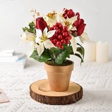 Meric Garden 高仿真台灣手工限定閃亮聖誕紅小盆栽, 紅白色, 1個