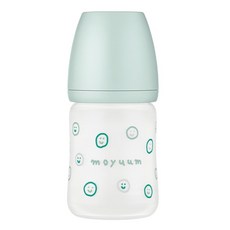 MOYUUM 韓國 寬口矽膠玻璃奶瓶 微笑泡泡 0個月以上, 雲朵白, 150ml, 1個