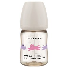 MOYUUM 韓國 PPSU寬口奶瓶 SOOSOOJIN聯名款 0個月以上, 貓咪夢境 暖杏白, 170ml, 1個