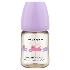 MOYUUM 韓國 PPSU寬口奶瓶 SOOSOOJIN聯名款 0個月以上, 貓咪夢境 葡萄紫, 170ml, 1個
