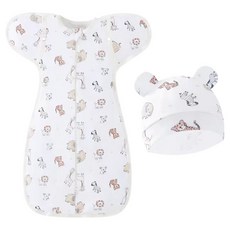 Starbean 嬰幼兒用圖案拉鍊襁褓巾 6M + 帽子套組