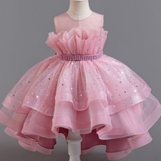 女童胸前抓皺不對稱洋裝