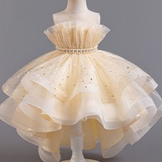 女童胸前抓皺不對稱洋裝