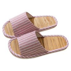 西格傢飾 簡約條紋竹編足底防滑涼爽居家拖鞋 粉色 1雙, M(38~39)