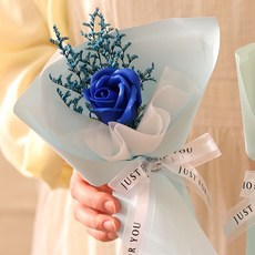 ScentBasket 不凋謝鮮花 永生花 迷霧藍 香皂花 單支 花束, 藍色