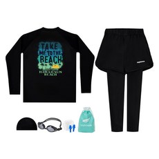 aquatica 兒童用防曬泳衣上衣 AQA390 + 短褲水陸兩用褲 AQA421 + 彈性泳帽 + 一般用泳鏡 + 矽膠耳塞 + 塑膠袋套裝