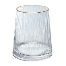 好物良品 北歐輕奢透明錘紋玻璃金邊花瓶餐桌裝飾, 矮款 透明色