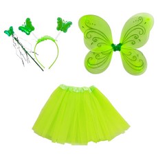 파티공구 요정 날개 + 머리띠 + 봉 + 치마 파티세트, 라임그린 + 그린, 1세트