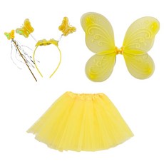 PARTY 09 妖精翅膀 + 髮箍 + 魔法棒 + 裙子派對套組, 黃色 + 黃色, 1套