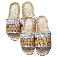 BonBon naturel 女款 花卉竹編涼爽四季透氣室內防滑拖鞋, 2雙, 淺藍色