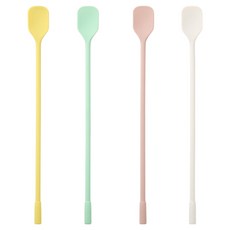 EasySili 矽膠多用途方形攪拌棒 優格長勺 粉彩色4件組, 黃色, 淡薄荷綠, 淡粉紅色, 白色, 1套
