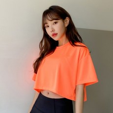 라라온 루즈핏 네온 요가 반팔 크롭 티셔츠 TSP2657