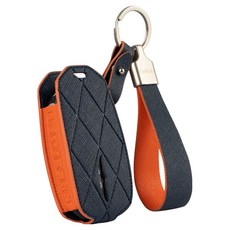 KAMARU Genesis G70 G80 G90 GV60 GV70 GV80 適用車用皮革鑰匙包 鑰匙圈, 海軍藍 + 橘色(鑰匙包), 銀色(鑰匙圈), Genesis B
