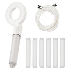 Home&Me Drizzle寬版環形過濾蓮蓬頭+替換濾芯 6個+PVC軟管 2m, 1套, 白色