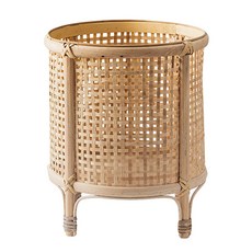 好物良品 質樸復古手工藤編落地式植栽花籃/置物籃 四腳款, 1個, 淺褐色