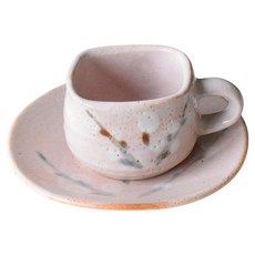 佐和陶瓷國際有限公司 粉志野梅咖啡組 日本製 杯含耳 10 x 5.5cm 盤 14.5 x 2.5cm 130ml, 粉色, 1組