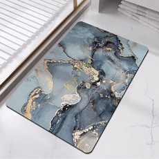 樹懶慢慢 山水潑墨風格硅藻泥軟地墊 M3 碧藍 60 x 40cm，快速吸水防滑，柔軟舒適易清潔, 1個