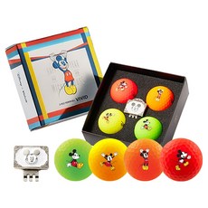 Volvik Vivid 迪士尼米奇高爾夫球 正品球 3層 4種 + 球標套組, 混合色, 4顆, 1套