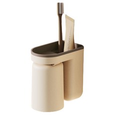 倒掛瀝水牙刷架漱口杯組, 免打孔壁掛式收納, 浴室置物架, 米色, 1組