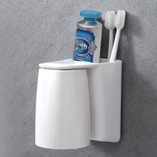 hillo 磁吸式牙刷杯收納架組, 白色, 浴室收納好幫手, 1組
