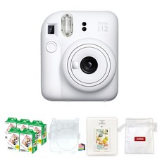 FUJIFILM 富士 instax Mini 12 即時相機 黏土白 + Mini 底片 100張 + 透明保護殼 + 馬卡龍雙層相簿 + Logo 收納袋組合, 1套