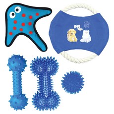 Meongyang 寵物飛盤拉扯遊戲潔牙玩具5件組, 1套, 藍色