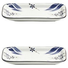 圖案陶瓷藍花方形盤, 2個, 白色, 單品