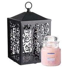 YANKee CANDLe 小蠟燭罐 + 小屋暖燭燈迷你套組, 粉紅沙灘, 黑色