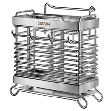 小麥購物 壁掛式不鏽鋼筷子筒 L307, 扁網兩格掛勾款, 廚房收納, 1個