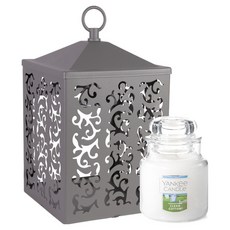 YANKee CANDLe 小蠟燭罐 + 小屋暖燭燈迷你套組, 潔淨棉, 灰色