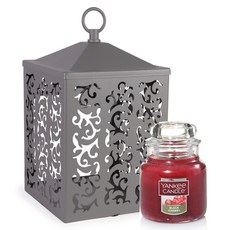 YANKee CANDLe 小蠟燭罐 + 小屋暖燭燈迷你套組, 黑櫻桃, 灰色