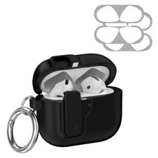 KANTAM 附鎖保護殼 + 防鐵粉貼紙 2入組, 1套, AirPods 4/AirPods 4 ANC, 黑色