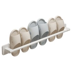 生活小物 免鑽孔黏貼式三人用拖鞋架, 1個, 全白