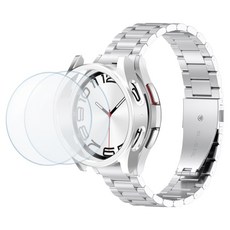 KANTAM Galaxy Watch 6 Classic 金屬錶帶 + 鋼化玻璃膜 + 硬殼保護套組, 銀色, 1個